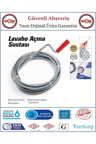 Lavabo Gider Boru Açma Spirali - Kanal Açma Sustası - 5 Metre