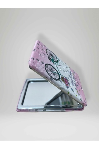 Işıltılı Bisiklet Temalı Çift Taraflı Cep Çanta Makyaj El Aynası 6cm X 9,5cm Kod:3