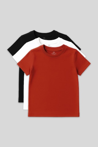 Standart Fit Basic O Yaka 3lü Paket Siyah-beyaz-fiesta Unisex Çocuk T-shirt - 11328 Siyah - Kırmızı