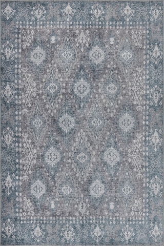 Stonart Eskitme Vintage Desenli Yeşil Otantik Yıkanabilir Şönil Halı Al 466 Renkli