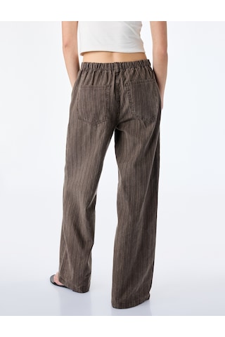 Koton Pamuklu Rahat Kalıp Beli Bağcıklı Çizgili Pantolon - Loose Straight Fit Jean Kahverengi Çizgili 6sal40148mw