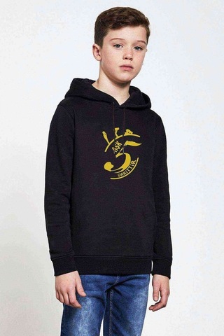 Tshirthane Aşk 5 Vakittir Baskılı Unisex Çocuk Kapüşonlu Siyah Sweatshirt Siyah
