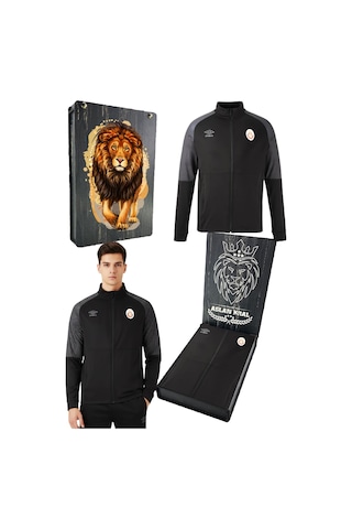 Galatasaray Lisanslı Umbro Dik Yaka Fermuarlı Siyah Sweat Uv Ahşap Kutu Siyah