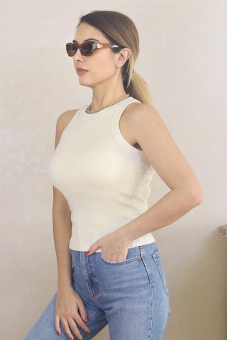 Ritnice Kadın Premium Doku Krem Fitilli Pamuklu Atlet