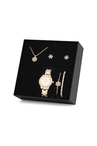 Altın Kaplama Kar Tanesi Kolye Küpe Bileklik Saat Seti Se Altın