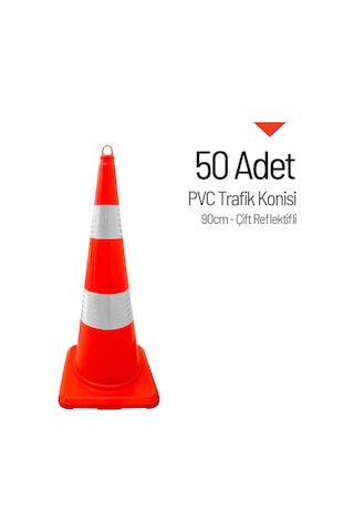 50 Adet Pvc Trafik Konisi 90 Cm Çift Reflektifli Trafik Dubası Seti-3729