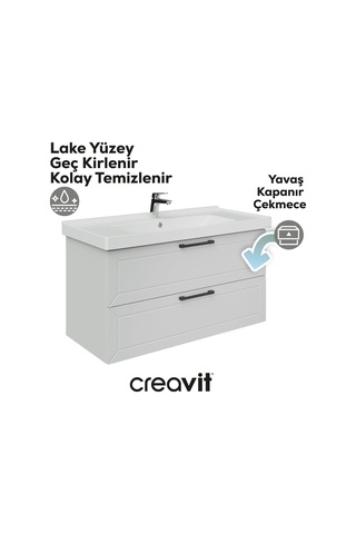 Creavit D20 100 Cm İki Çekmeceli Lavabo Dolabı Beyaz Lake Kapak Beyaz