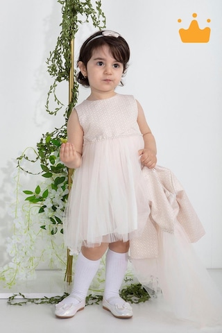 Babyhola Minimony 6-24 Ay Mine Desen Ceketli Kız Bebek Çocuk Bayramlık Abiye Gelinlik Elbise Takım 1013 Pudra