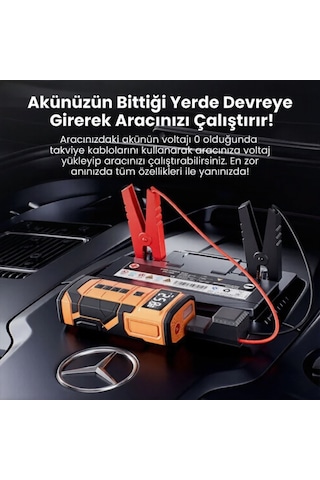 Harvox Hxac-003 10.000 Mah Akü Takviyeli Hava Kompresörü Şarjlı Digital Göstergeli Araç Lastik Şişirme 150 Psı