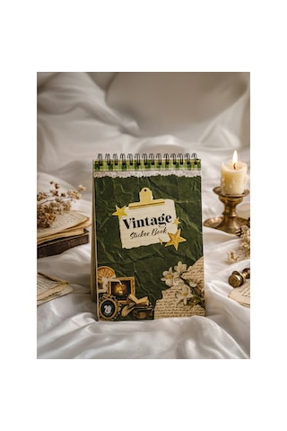 Vintage Sticker Defteri Bullet Journal, Scrapbook Vintage Sticker Defteri 165-Koyu Yeşil