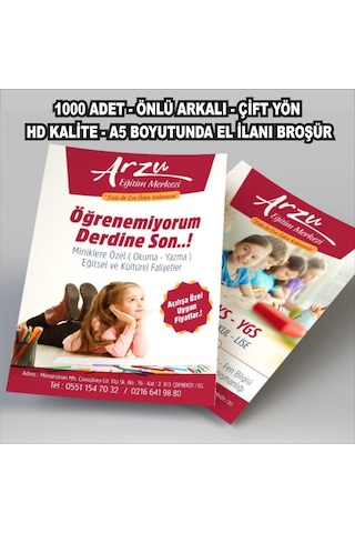1000 Adet Çift Yön A5 Broşür - El İlanı / Ücretsiz Tasarım / Tasarım Bizden