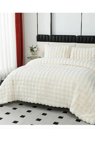 Merinos Diamond Kürk Bubble Desen Comforter Set, Çift Kişilik Yorgan Seti 220x240 Krem