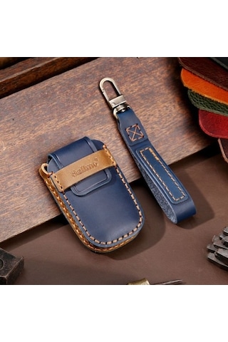 Novahub Kia Sportage Uyumlu Hallmo Deri Anahtar Koruyucu Kılıfı, Mavi