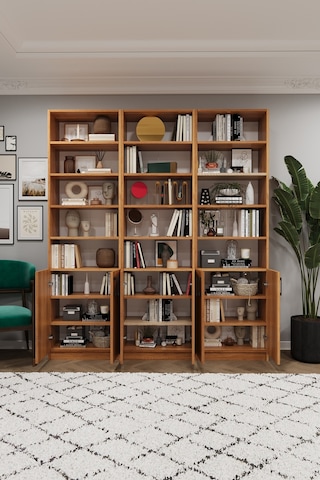 Asra Trend K-54 %100 MDF 180 cm 3 Modüllü Kapaklı Kitaplık Raflı Kütüphane Petra