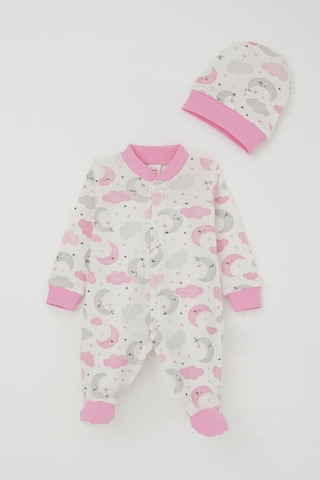 Breeze Kız Bebek Patikli Tulum Gökyüzü Temalı Uykucu Ay Desenli 0-6 Ay, Ekru Ekru