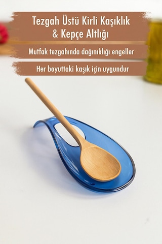 Akrilik Mavi Tezgah Üstü Kirli Kaşıklık & Kepçe Altlığı Mavi