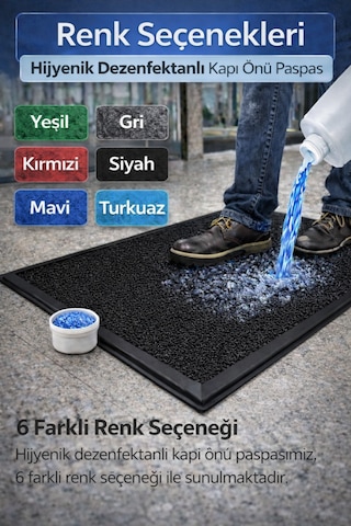 Myfloor Renkli Dezenfektan 50x70 Cm Kıvırcık Paspaslı Hijyenik Kauçuk Paspas Siyah