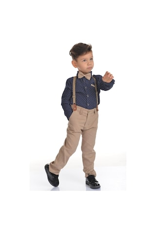 Buse&Eylül Bebe Krem Papyonlu Pantolon Askılı Erkek Çocuk Takımı