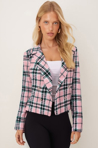 Armonika Kadın Pembe-yeşil Kruvaze Yaka Tüvit Crop Ceket Arm-24k001014