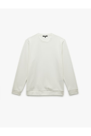 Koton Uzun Kollu Bisiklet Yaka Basic Sweatshirt Beyaz 7wam70011mk