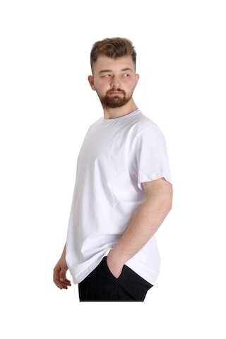Mode Xl Büyük Beden Likralı T-Shirt Bisiklet Yaka 20149 Beyaz 001