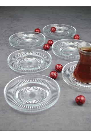 6 Adet Cam Çay Tabağı Çay Tabak 12 Cm Elysia Bardak İle Uyumlu Elina Şeffaf