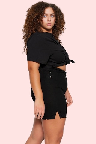Ersefa Kadın Esnek Skinny Denim Şort Düz Desen Yüksek Bel Rahat Günlük Y siyah
