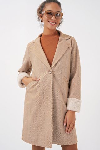 Bigdart 9085 Balık Sırtı Kaşe Kaban - Camel