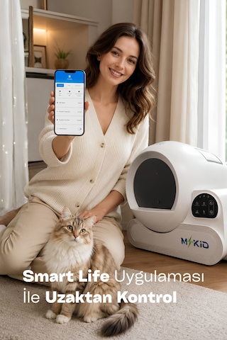 Akıllı Otomatik Kedi Tuvaleti, Wifi Ve Bluetooth Kontrollü Ve Ir Güvenlik Sensörlü, Koku Giderici Karbon Filtreli - Uygulama İle Kontrol Edilebilir