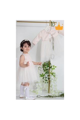 Babyhola Minimony 6-24 Ay Mine Desen Ceketli Kız Bebek Çocuk Bayramlık Abiye Gelinlik Elbise Takım 1013 Pudra