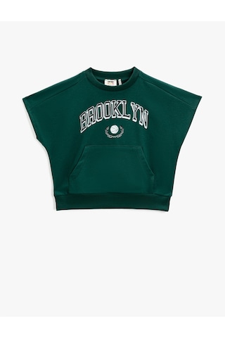 Koton Baskılı Kanguru Cepli Kısa Kollu Sweatshirt Yeşil 2skb10104tk