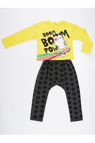 Denokids Mushi Boom Boom Cat Kız Pantolon Takım Çok Renkli