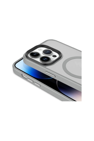 Techaks Apple Uyumlu iPhone 14 Pro Kılıf Mat Arka Yüzey Wireless Şarj Özellikli Tchs Flet M-safe Kapak - Gri Gri