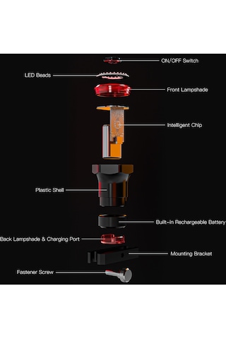 Meroca-akıllı Bisiklet Arka Lambası Arka Fren Lambası Su Geçirmez Y19019b-2 Siyah