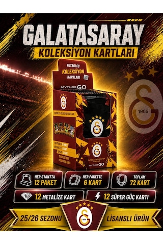 Mythos Go Galatasaray Futbolcu Kartları 12'li Kutu 2025/2026 72 Kart Resmi Lisanslı