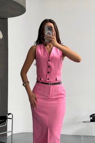 Yelek-önden Yırtmaçlı Etek Tk Şantuk Keten - Pembe Pembe