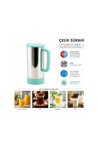 Turkuaz - Paslanmaz Çelik Sıcak - Soğuk Çelik Sürahi 5468