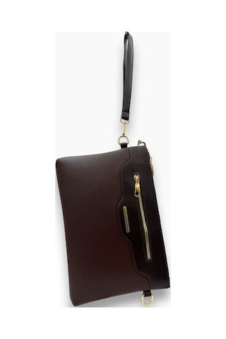 Sanmorris Kadın Suni Deri Ayarlanabilir Çapraz Ve El Askılı Portföy, Clutch Çanta S-1360 Koyu Kahverengi
