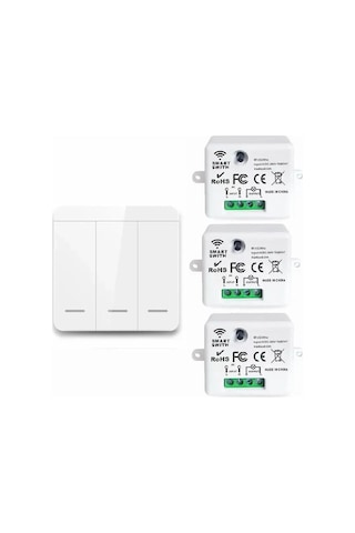 Padalink Kablosuz Akıllı Elektrik Anahtarı, Uzak Kumanda İle İki Yerden Kontrol, 1 Adet 3lü Panel + 3 Adet Alıcı 4lü Set
