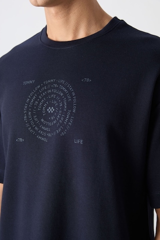 Tommy Life Lacivert Pamuklu Kalın Yumuşak Dokulu Oversize Fit Baskılı Erkek T-shirt - 88324 Lacivert
