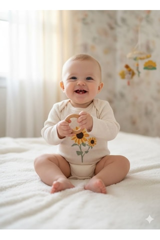 Necix's Laura Baby Necix Kız Bebek 3 Lü Alttan Çıtçıtlı Zıbın Alt Üst Takım Açık Bej
