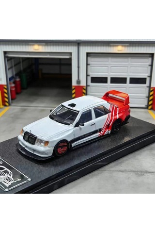 Rhino Model 1/64 Mercedes Benz 190e W124 White Red Stripe