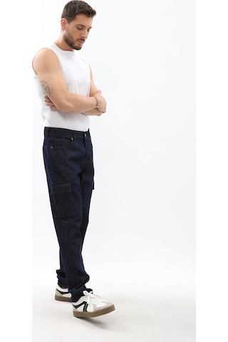 Blue White Erkek Kargo Cepli Lacivert Jean Pantolon