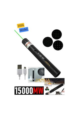 Janva Usb Şarjlı Ultra Yeşil Lazer Kalem Başlıklı Yeşil Lazer Pointer Turbo Işın Yeşil Laser Pointer Yeşil
