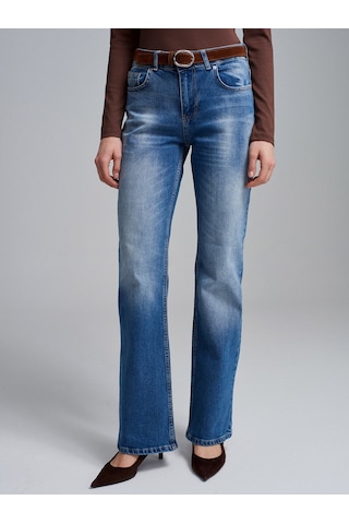 Dilvin 72296 Düşük Bel Kemerli Pantolon-mavi Mavi