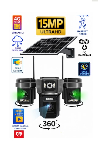 4g Solarpanelli 3 Kameralı Güvenlik Kamerası
