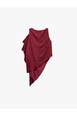 Koton Kolsuz Fular Detaylı Asimetrik Bluz Bordo 7wak60040pw