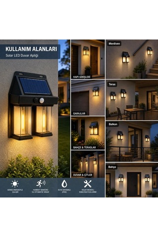2& 39 Li Solar Güneş Enerjili Led Duvar Apliği, Hareket Sensörlü, Şarjlı, Kablosuz Dış Mekân Bahçe Ve Kapı Lambası 5705 Diğer