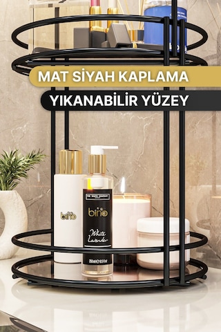 Banyo Düzenleyici 2 Katlı 40cm Siyah Lüks Düzenleyici Organizer Banyo Rafı Şampuanlık Dekoratif Siyah