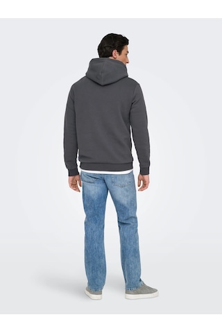 Only & Sons Erkek Regular Fit Koyu Gri Kapüşonlu Sweatshirt - 22018685